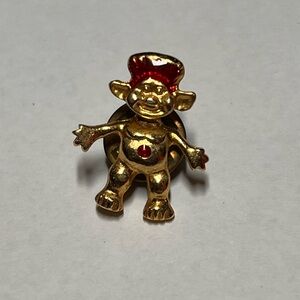 Vintage Gold-Tone Troll Pin with Red Accents